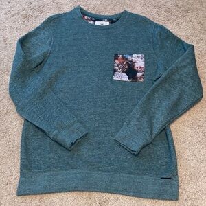 On the Byas Green Crewneck Sweater with Floral Appliqué
